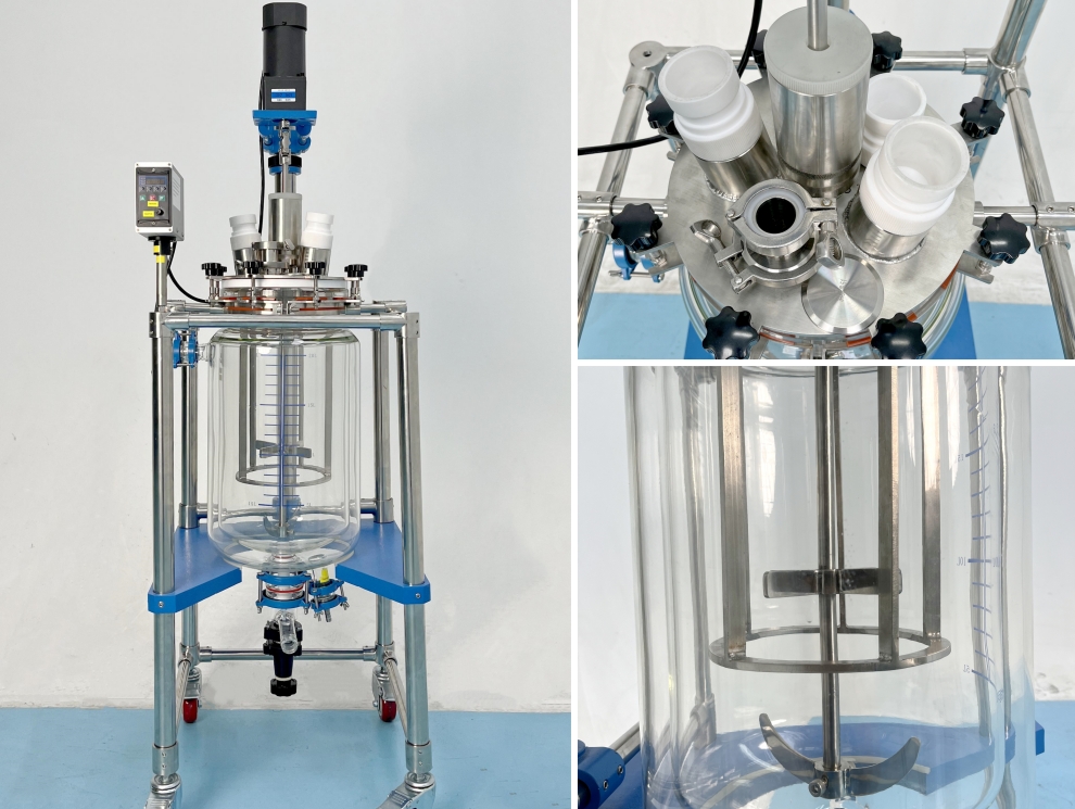 20L glass reactor with ss lid and stirrer