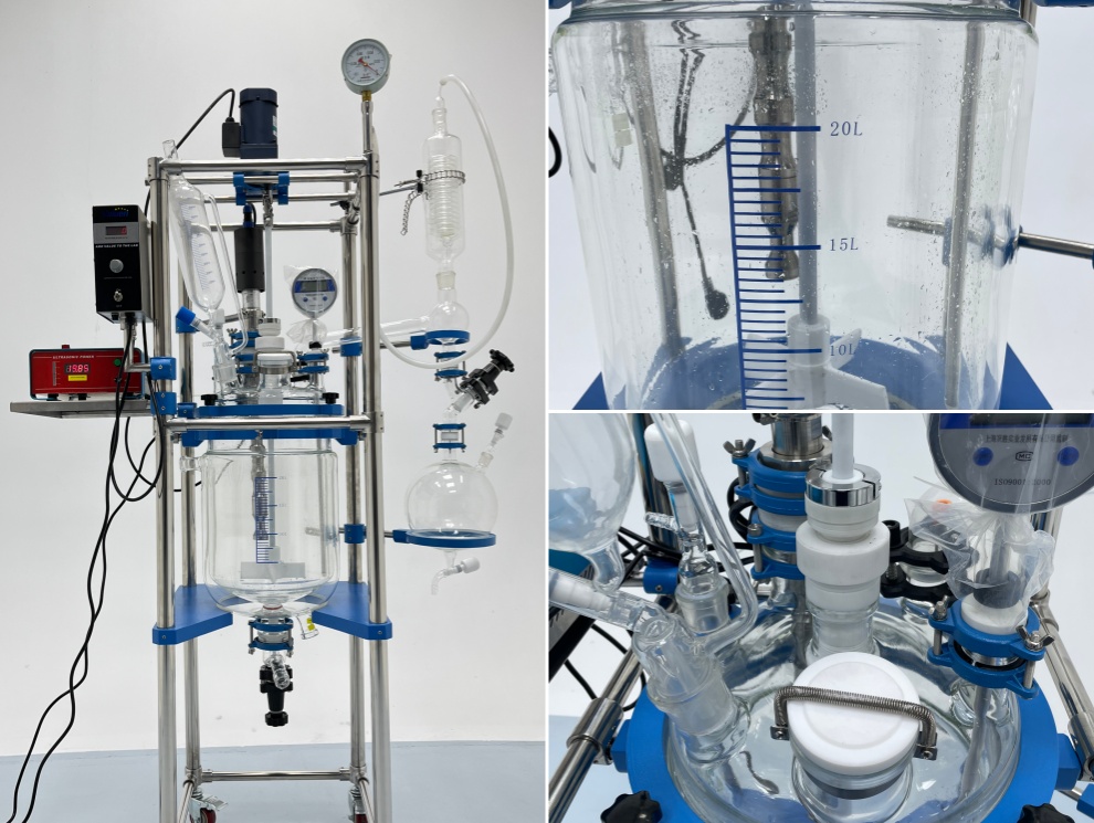 20L Jacketed Glass Reactor with PTFE & Ultrasonic Stirring for Specialized Applications